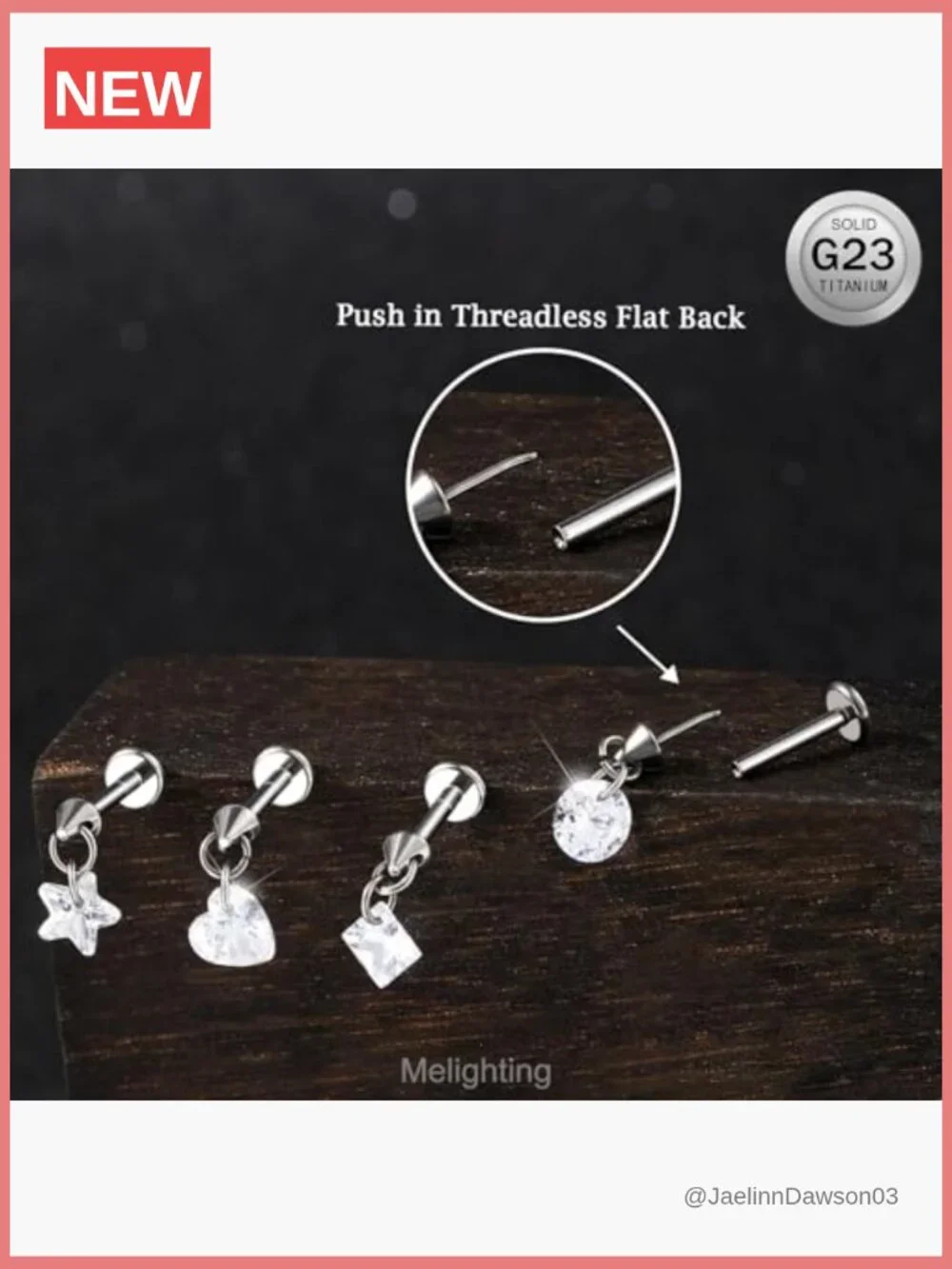 16G Titanium Vertical Helix Piercing Star Dangle Stud Earring
